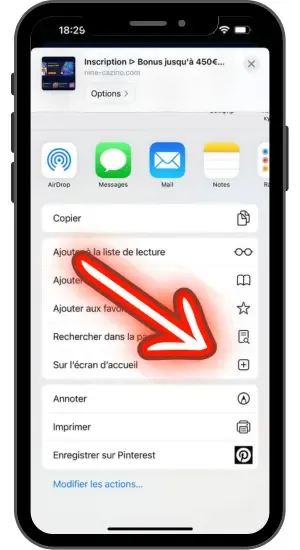 Cliquez sur le bouton Ajouter à l'écran d'accueil
